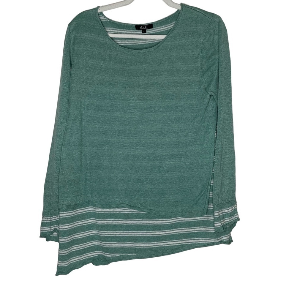 G & C long sleeve linen top with asymmetrical hem. Size L